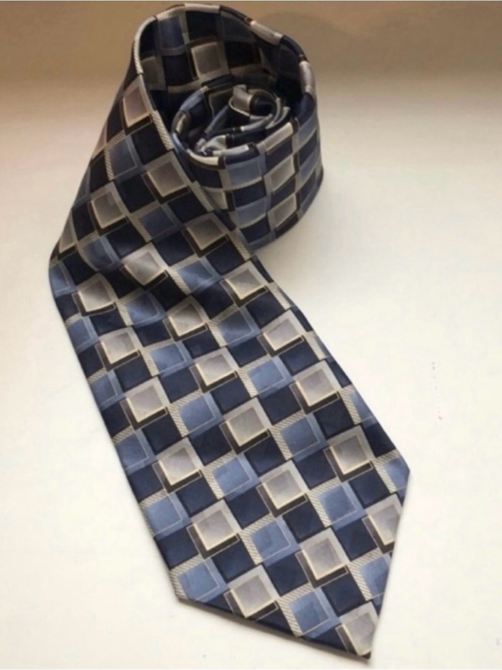 Stafford Tie Men’s Gray & Blue Pattern Silk Neck Tie Office Business Dress